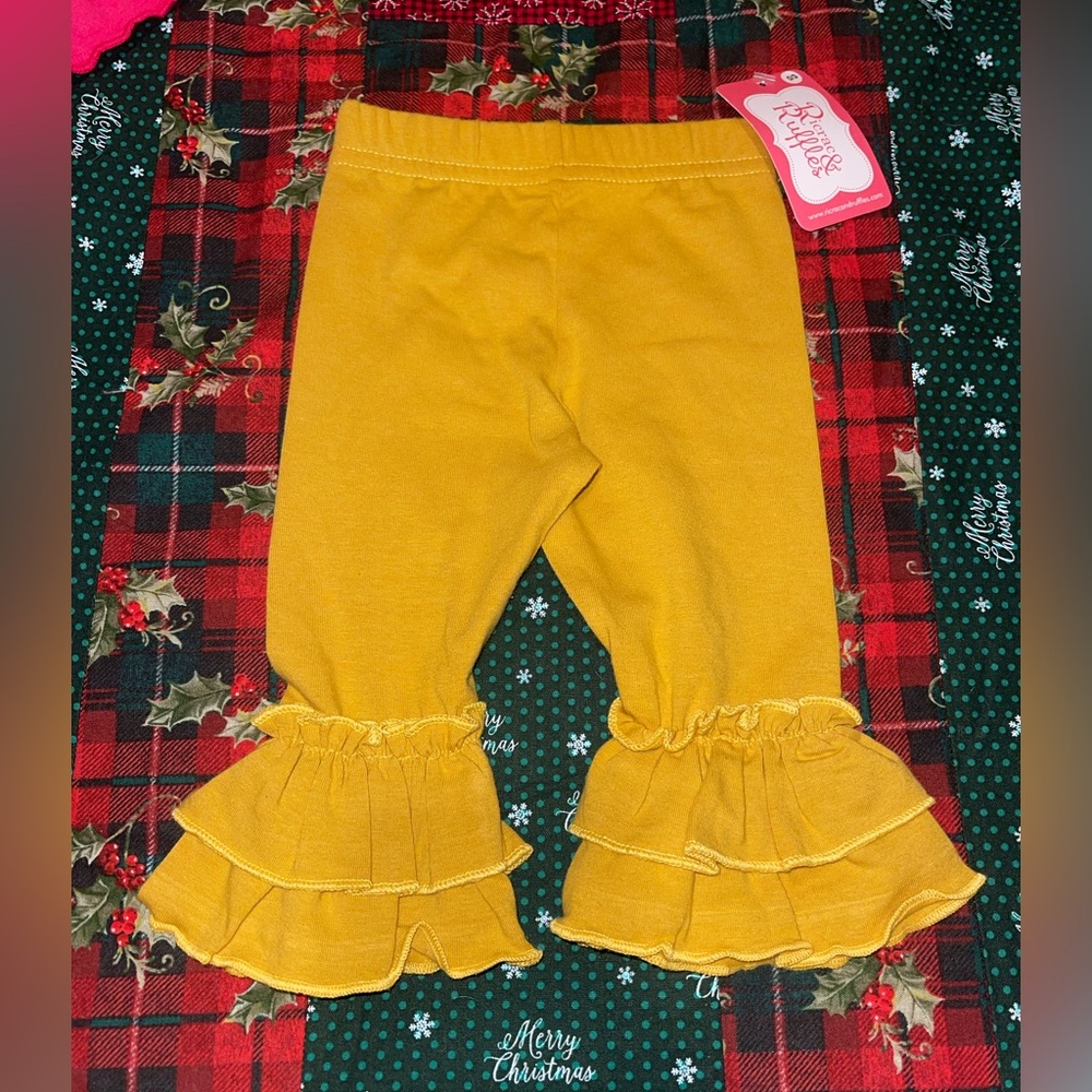 SOLD—  mustard yellow RicRac & Ruffles Ruffled bell bottom pants cotton